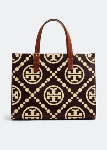 T Monogram Contrast Embossed Small Tote