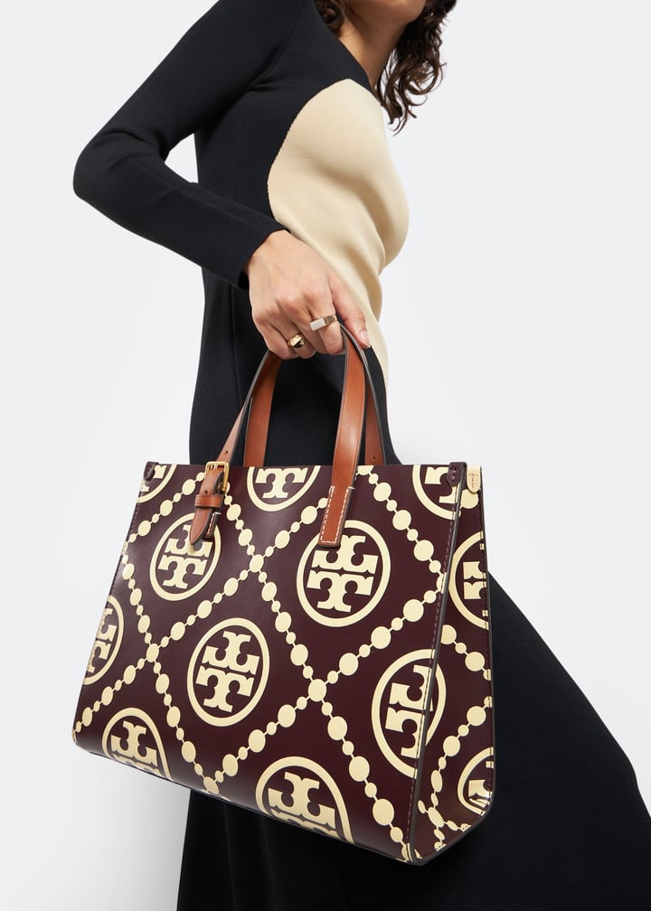 T Monogram Contrast Embossed Small Tote