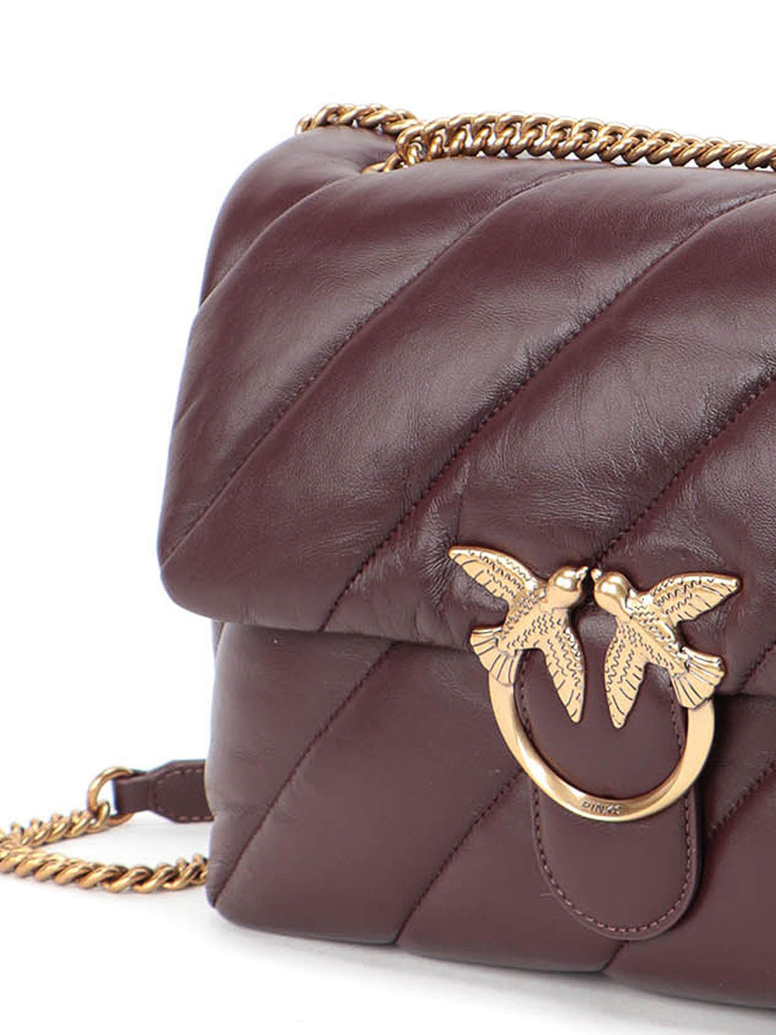 Pinko Love Bag Quilted Shoulder Bag With V Design And Logo Catawba Grape Antique Gold