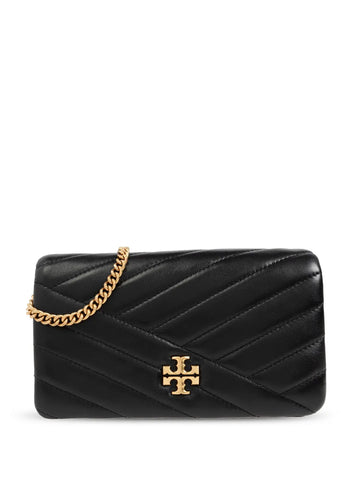 TORY BURCH Kira Chevron Quilted Leather Wallet on a Chain Black original package