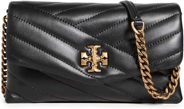 TORY BURCH Kira Chevron Quilted Leather Wallet on a Chain Black original package