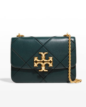 Tory Burch Green Diamond Quilt Leather Eleanor Shoulder Bag With OG Box & Dust Bag TR084 Green