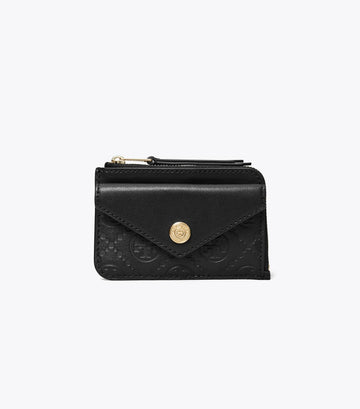 T MONOGRAM LEATHER ZIP CARD CASE