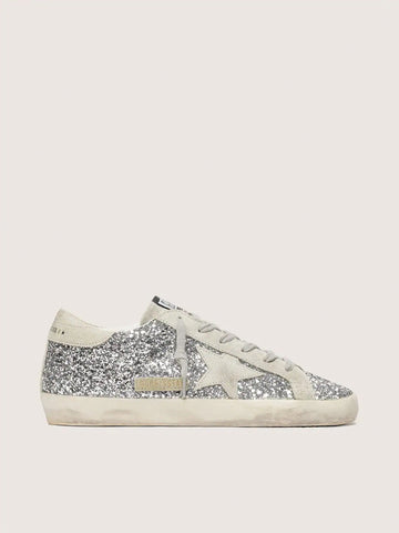 Women's Super-Star in silver glitter with ice-gray suede star