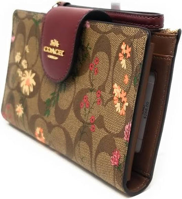 COACH Womens Medium Corner Zip Wallet In Signature Canvas, IM/Khaki Multi With Wildflower Print